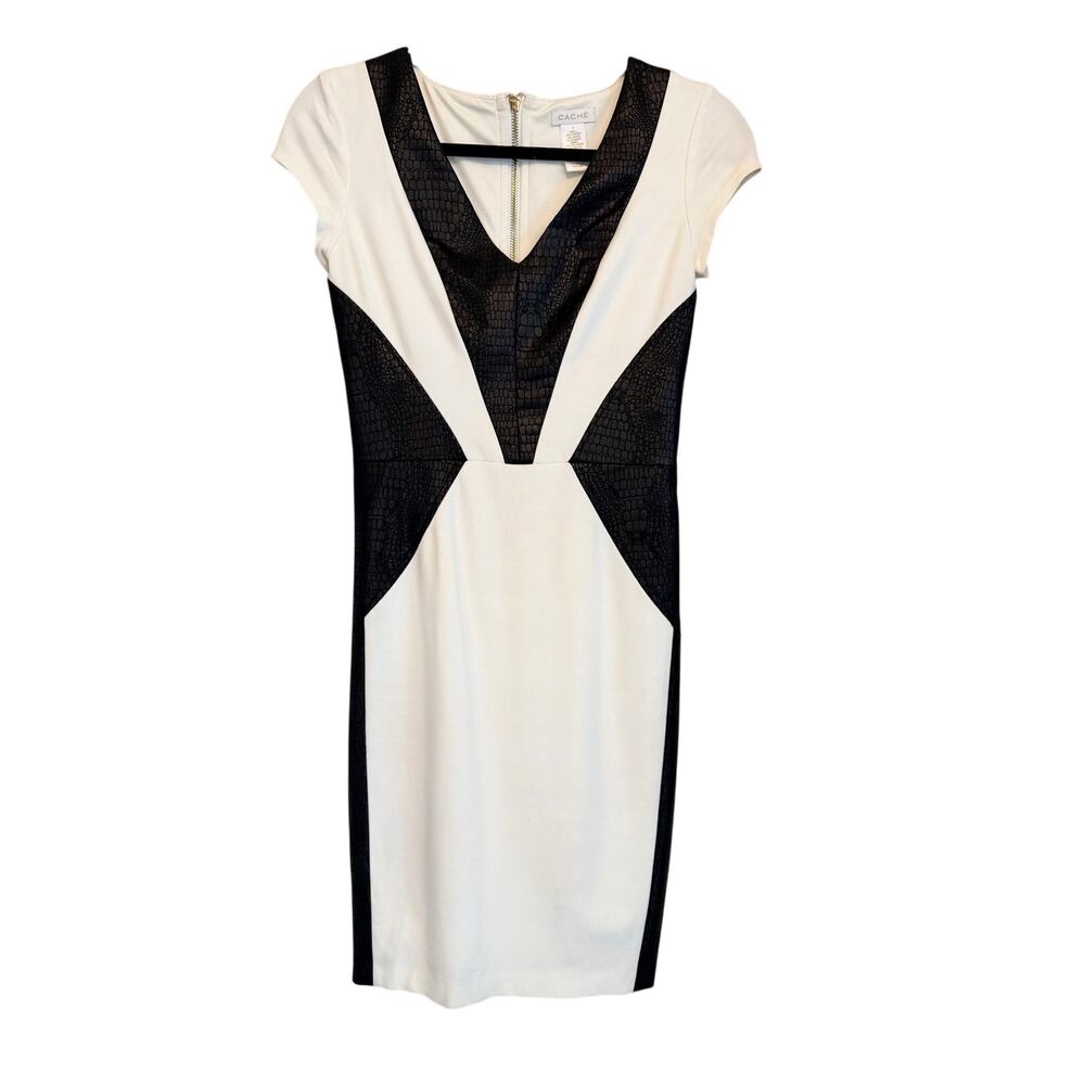 Cache Sheath Dress 0 Black White Faux Snakeskin Sophisticated Career Office Work